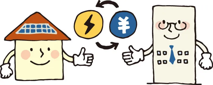 太陽光パネルが設置された住宅の屋根と、売電から自家消費への変化